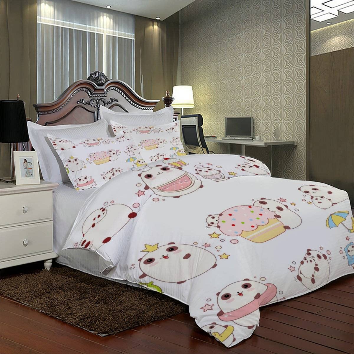 Housse De Couette Panda 140x200 + 1 Taie 65x65 Cm - Microfibre Douce Brossée - Parure De Lit 1 Personne Enfant