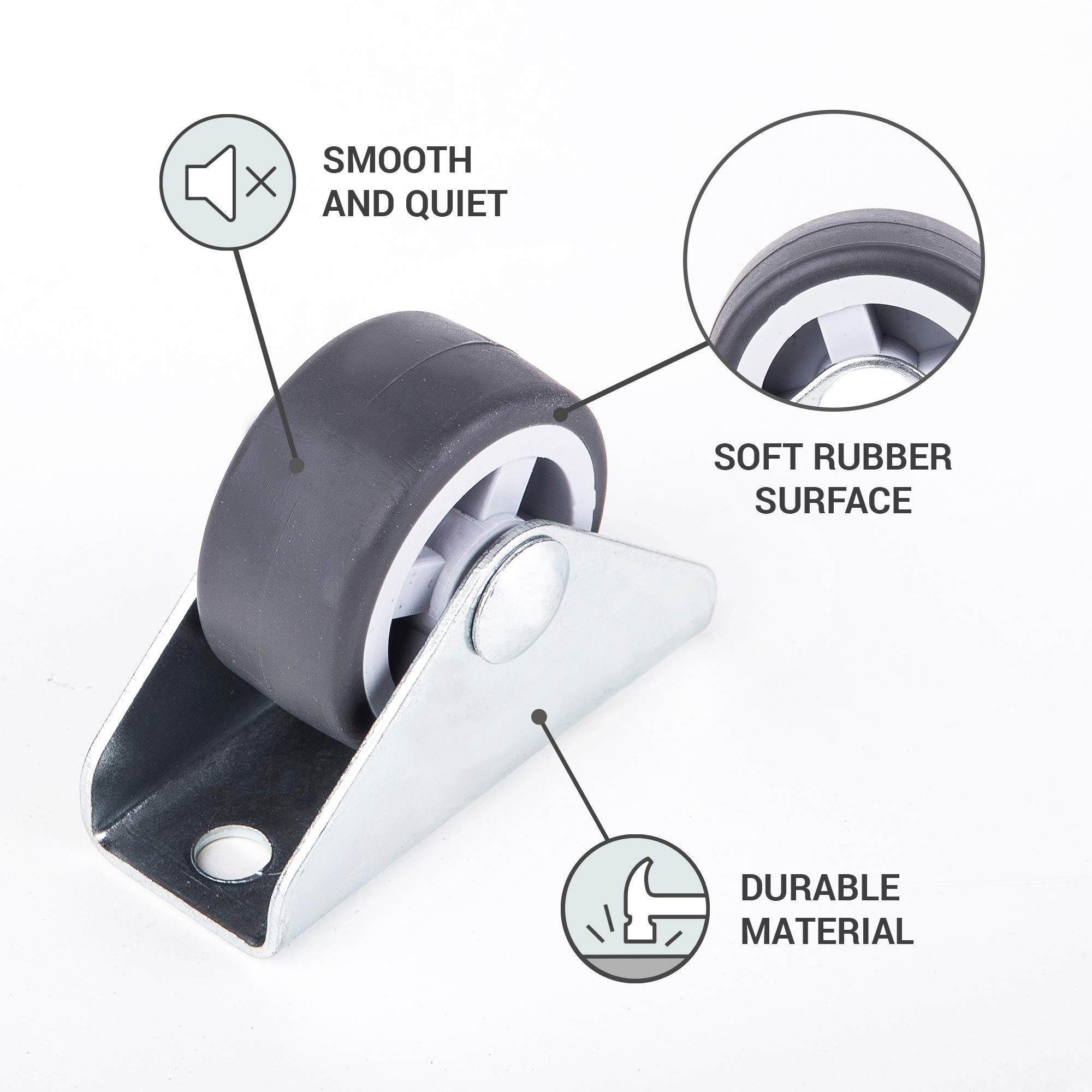 Heavy Duty Rubber Caster Wheel With Rigid Non-Swivel Top Plate - 3-Inch - View #10