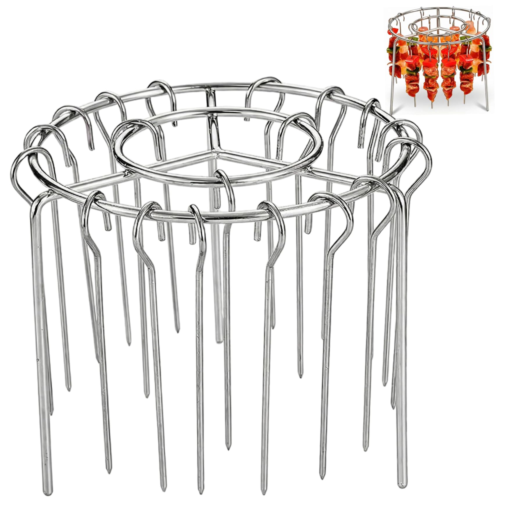StaZamor Air Fryer Skewer Rack Stainless Steel Kebab Rack with Round Hanging & Vertical Hanging Skewers for Meat Vegetables BBQ Family Dinner Cooking Accessories