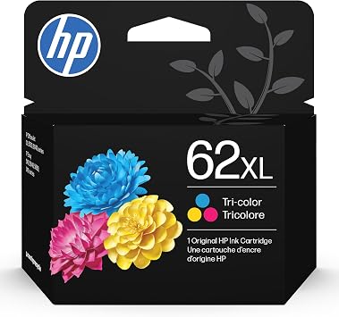 HP 62XL Tri-Color High-Yield Ink | Works with Envy 5540, 5640, 5660, 7640, OfficeJet 5740, 8040, Mobile 200, 250 | C2P07AN | Packaging May Vary
