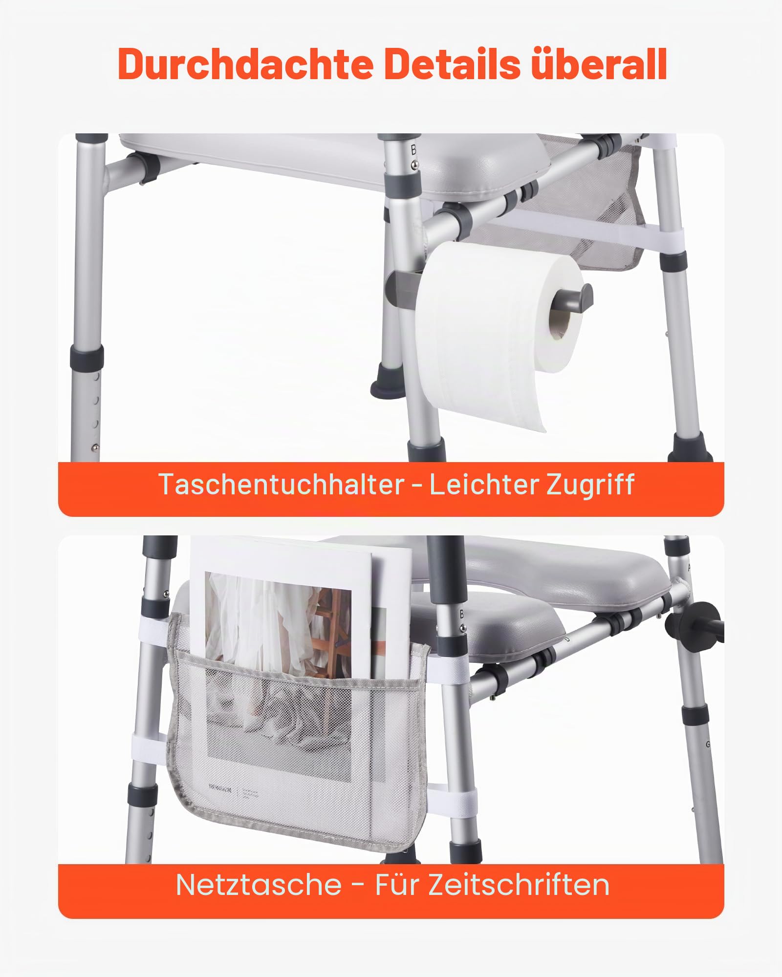 VEVOR Toilettensitzerhöhung Toilettenerhöhung (verstellbare Höhe & Breite) mit Armlehnen & 181 kg Tragkraft & 4 Beinen, erhöhter Toilettensitz für ältere Menschen Senioren Behinderte Schwangere