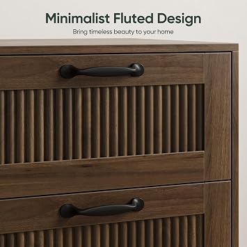 Smart FENDEE Fluted Nightstand with 2 Drawers, Bedside Table with Solid Wood Legs, Mid-Century Modern End Table for Bedroom, Home Office, Walnut