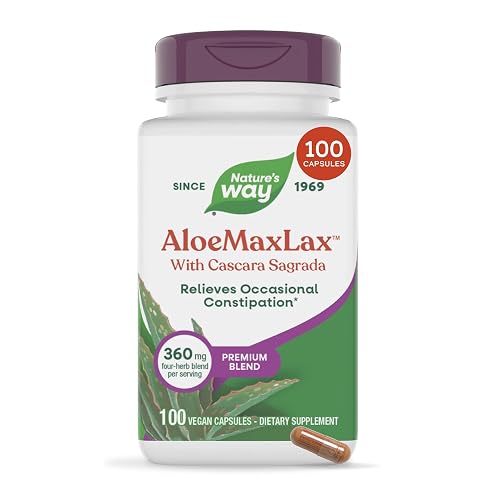 Nature's Way AloeMaxLax, Relieves Occasional Constipation*, 100 ct | Premium Four-Herb Formula Featuring Aloe, Marshmallow, Cascara Sagrada, and Fennel Seed, Vegan, Gluten-Free Capsules