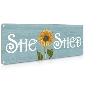 She Shed Decor Farmhouse Sunflowers Wall Sign for Home Kitchen Garden Women Cave Gift for Girlfriend Ladies Tin