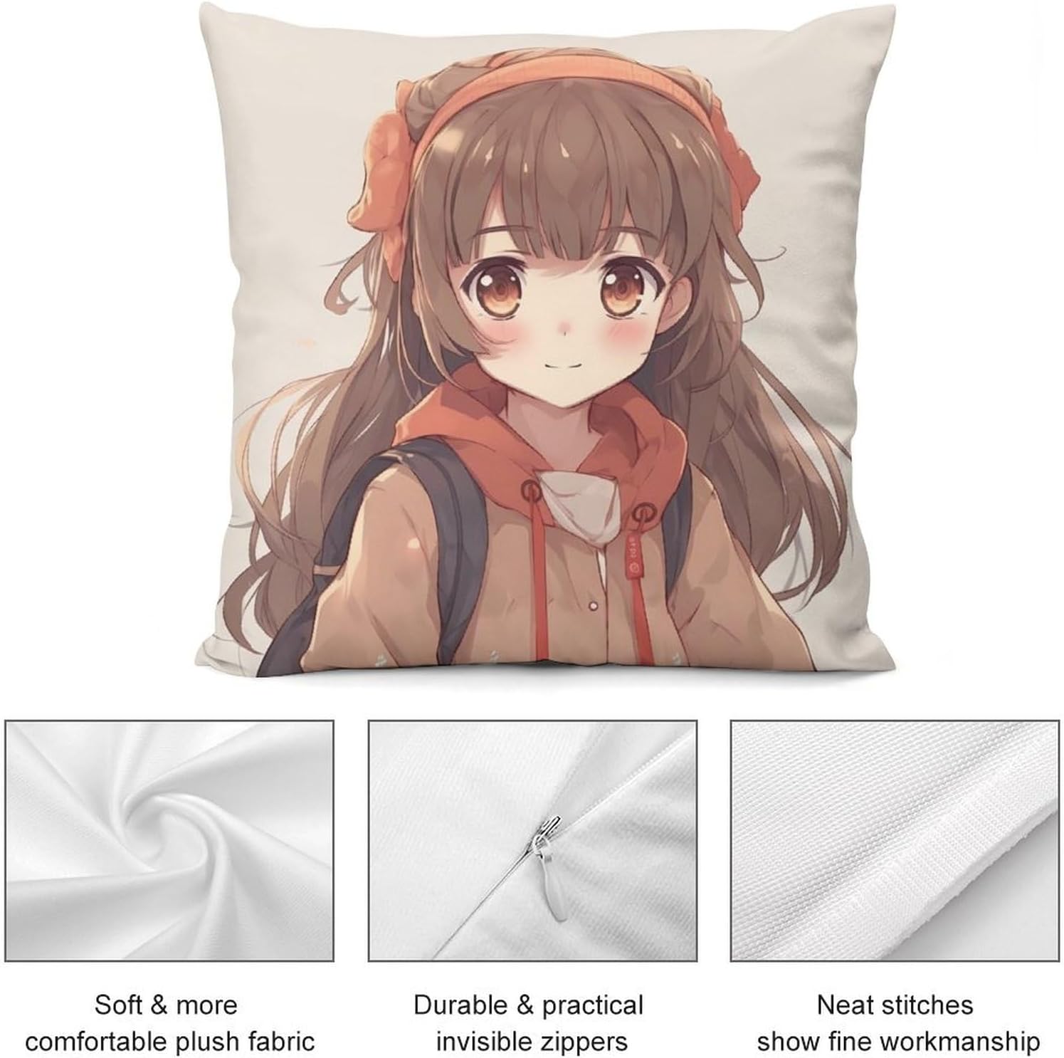 Throw Pillow Covers Pack of 2 Soft Plush Pillowcase with Invisible Zipper Japan Anime Decorative Couch Pillow Case 16 ""x16 Cushion Cover for Sofa Living Room Bedroom Patio, Style image 3
