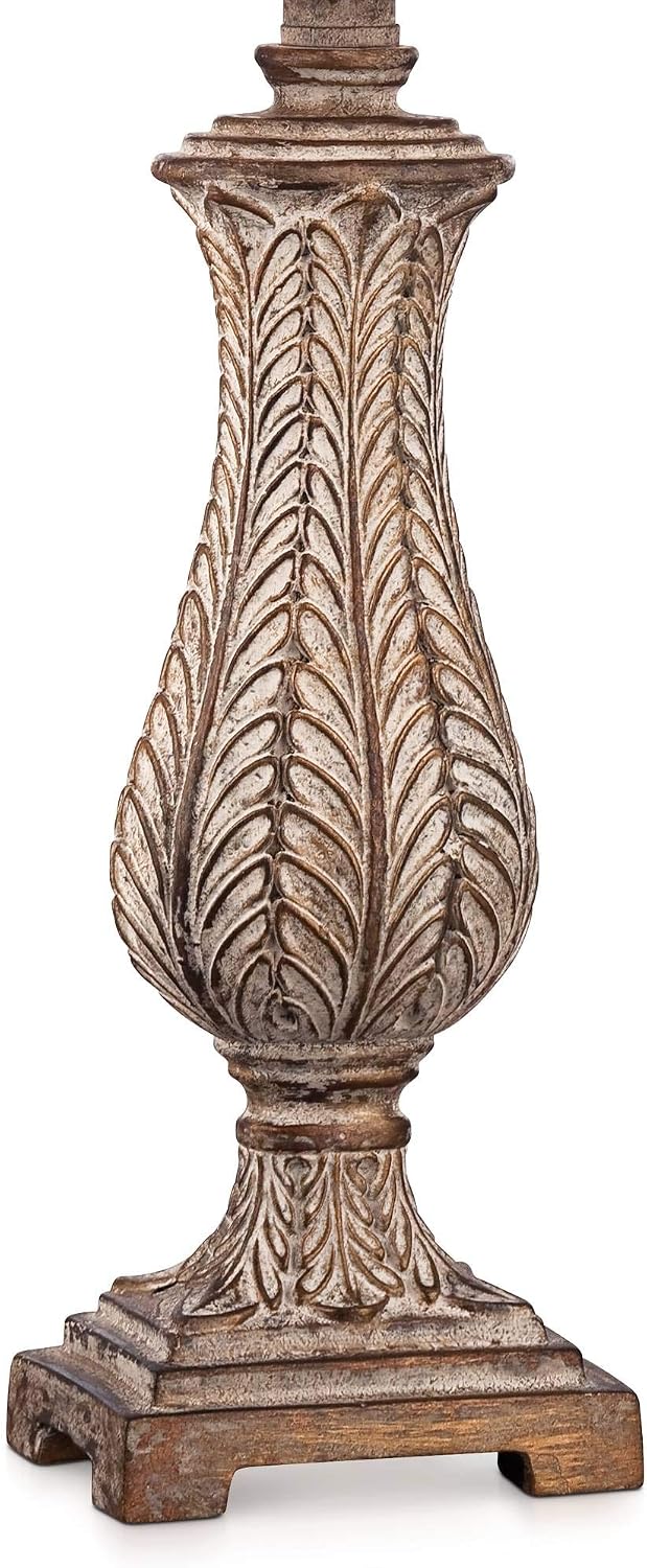 Regency Hill Traditional Country Cottage Core Table Lamp 25" High Antique Gold Leaves Petite Vase Off White Rectangular Shade Decor for Living Room Bedroom House Bedside Nightstand Home Office