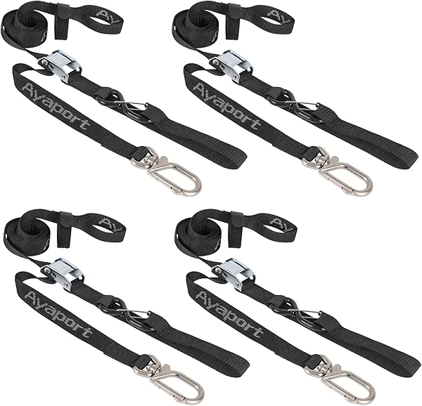 Ayaport Motorcycle Tie Down Straps 1.1” x 7’ (with Swivel Carabiner Hooks) Cam Buckle Tie Downs, Handlebar Strap for Dirt Bike, Motor Bike, Kayak, Car, Truck, Boat, Cargo, Black (1.1" x7'-4pcs)
