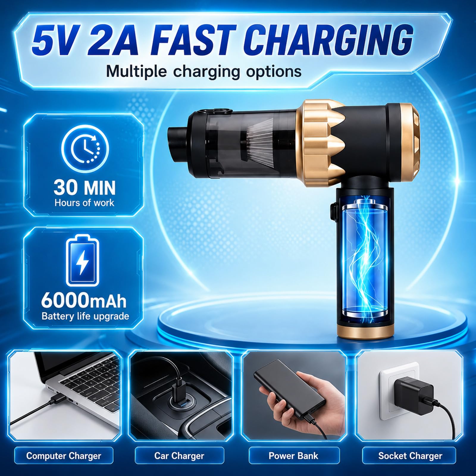 Handstaubsauger Akku Autostaubsauger Auto Stark, Mini Staubsauger Kabellos 26000Pa 4-in-1, Car Vacuum Cleaner Air Duster, Tragbar, Leicht und Wiederaufladbar für Auto, Zuhause und Haustiere