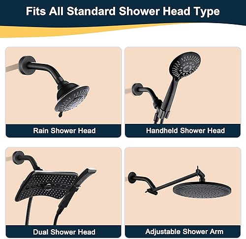 Vista 66 de BRIGHT SHOWERS Brazo de extensión de cabezal de ducha de 13 pulgadas con brida en forma de S, extensor de altura alta, brazo largo de acero Cromo