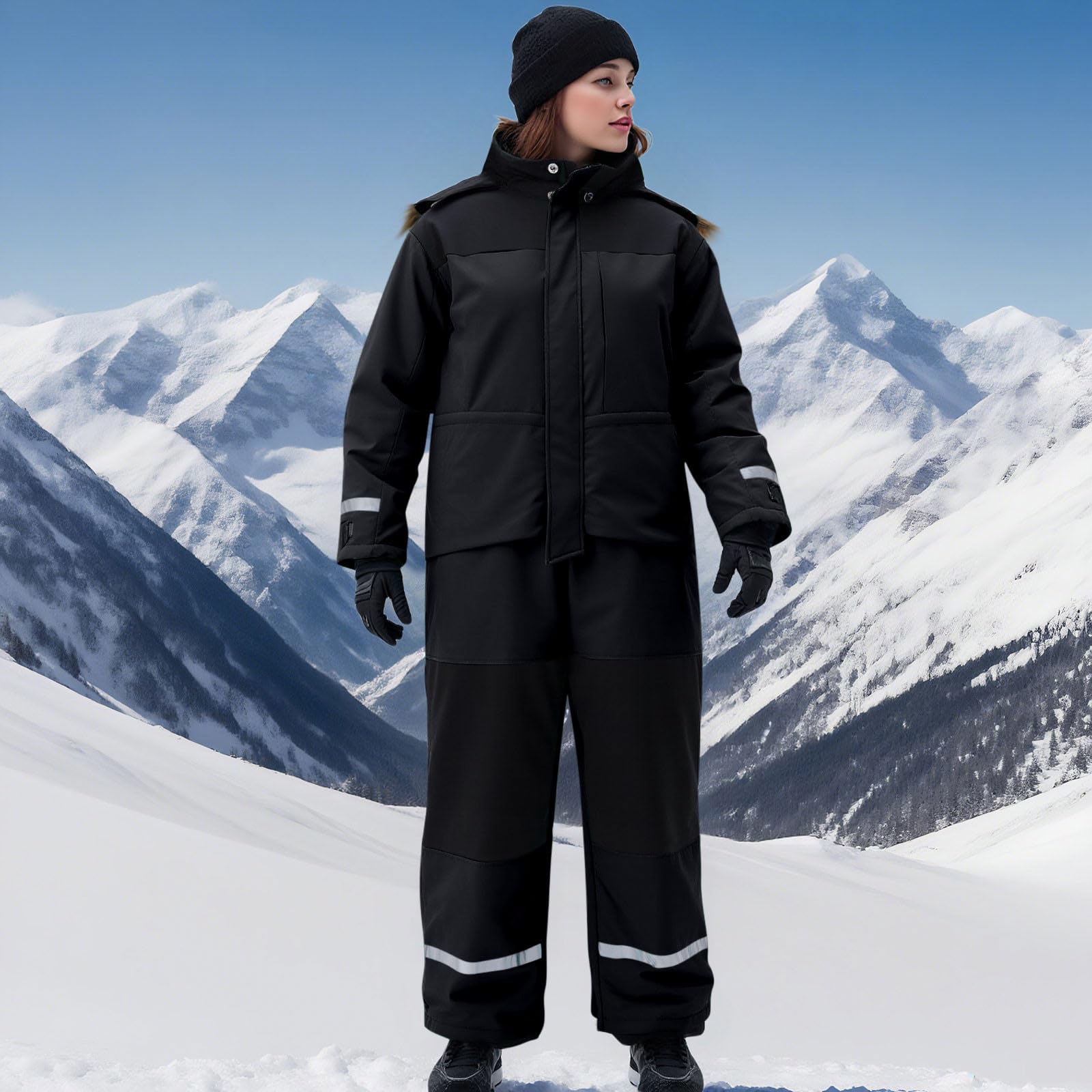Generisch Skianzüge Damen Herren Klassisch Einteilige Schneeanzug Erwachsener Unisex Schneeoverall Winddicht Wasserdicht Skioverall mit Kantenschutz Skianzug Thermo Outdoor Skibekleidung