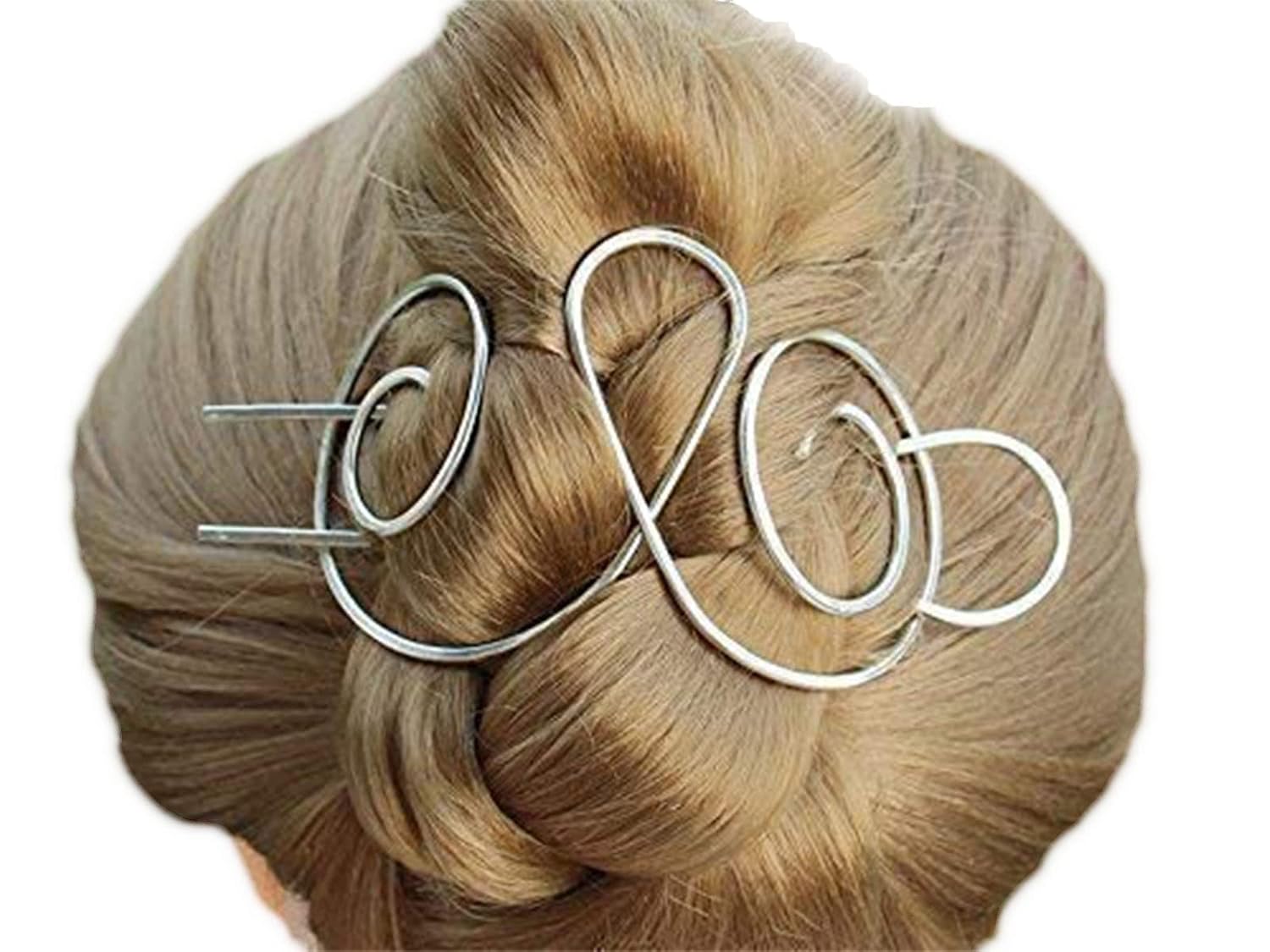 Silver Hair Barrette, Shawl Pin Metal Clips Bun Holder for Thick Hair Women Gift.