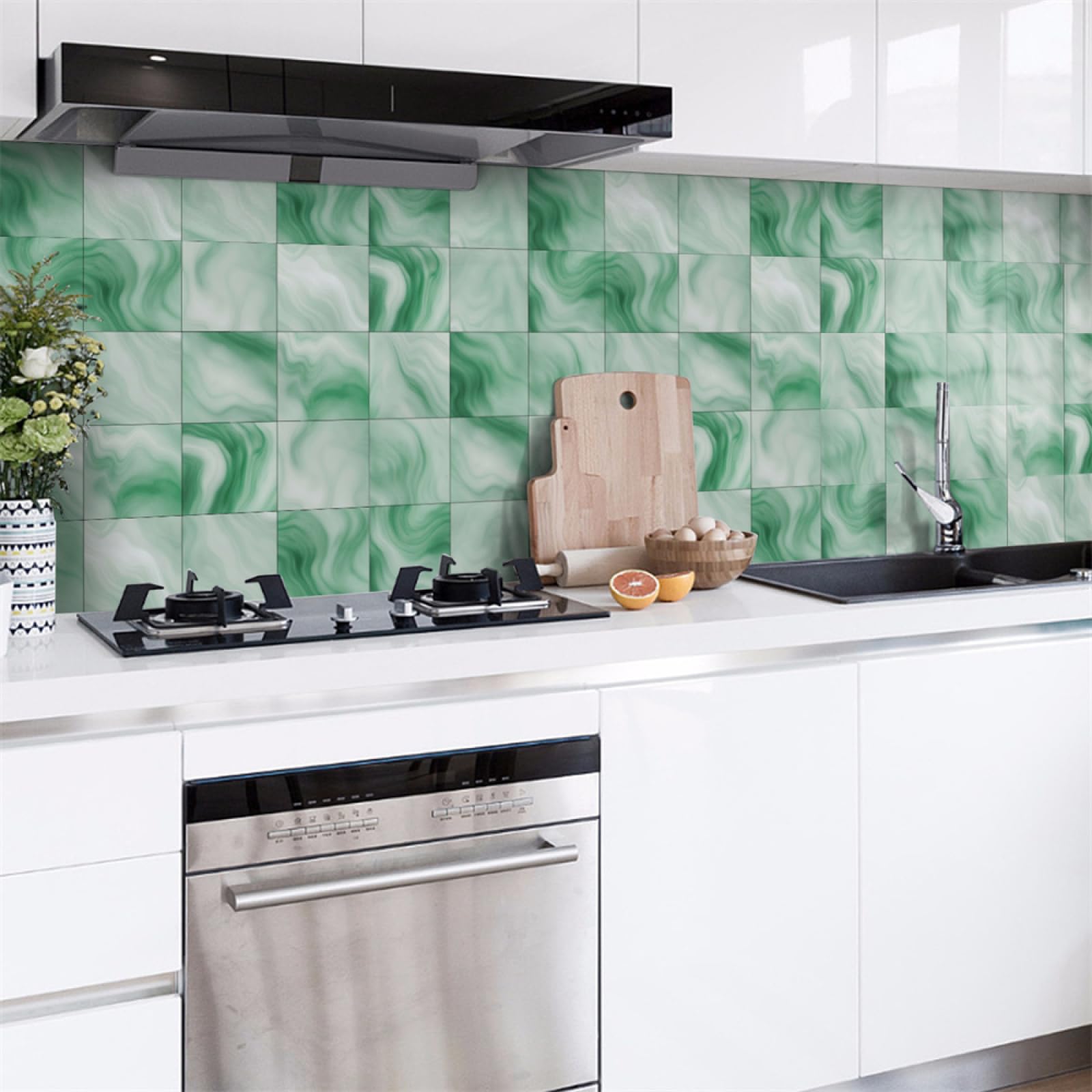 Tile Decals, Gradient Green Tile Stickers Transfers,Peel and Stick Wall Self Adhesive Vinyl Home Decor(15X15CM/24PCS)