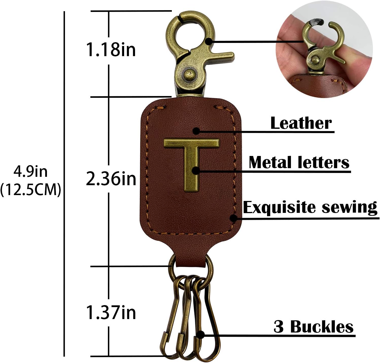 XGALBLA Initial Letter Brown Leather Alphabet Keychain with Easy Clasp, Key Car Bag Key Ring for Women & Men - Image 2