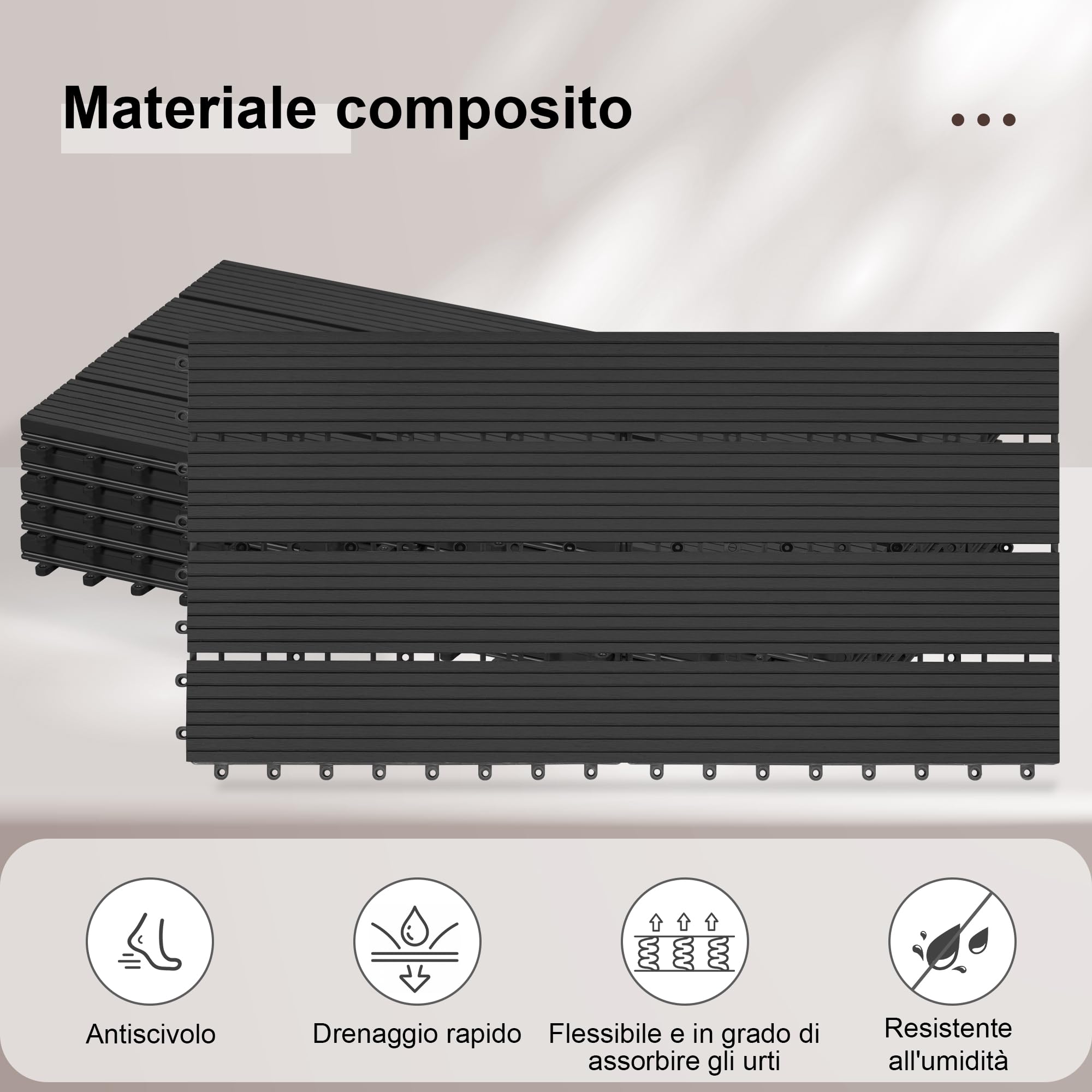 Laneetal Set di 12 Pavimento per Esterno, Pavimento WPC Incastro, per Giardino, Patio, Terrazza, Balcone, Pavimentazione Esterna 30x60 cm, Antracite