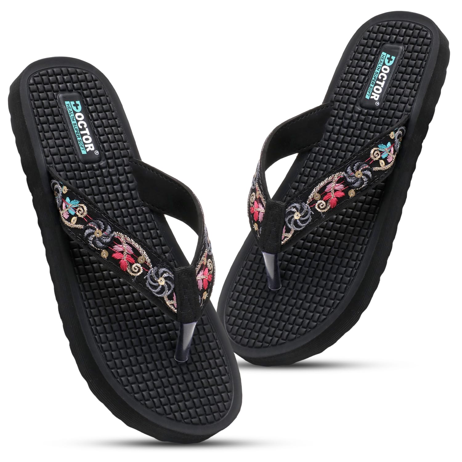 Women Flip Flops Slippers | Embroidered Comfortable Toe-Ring Sandals for Women | Lightweight Soft Cushioned Everyday Wear Casual Chappals