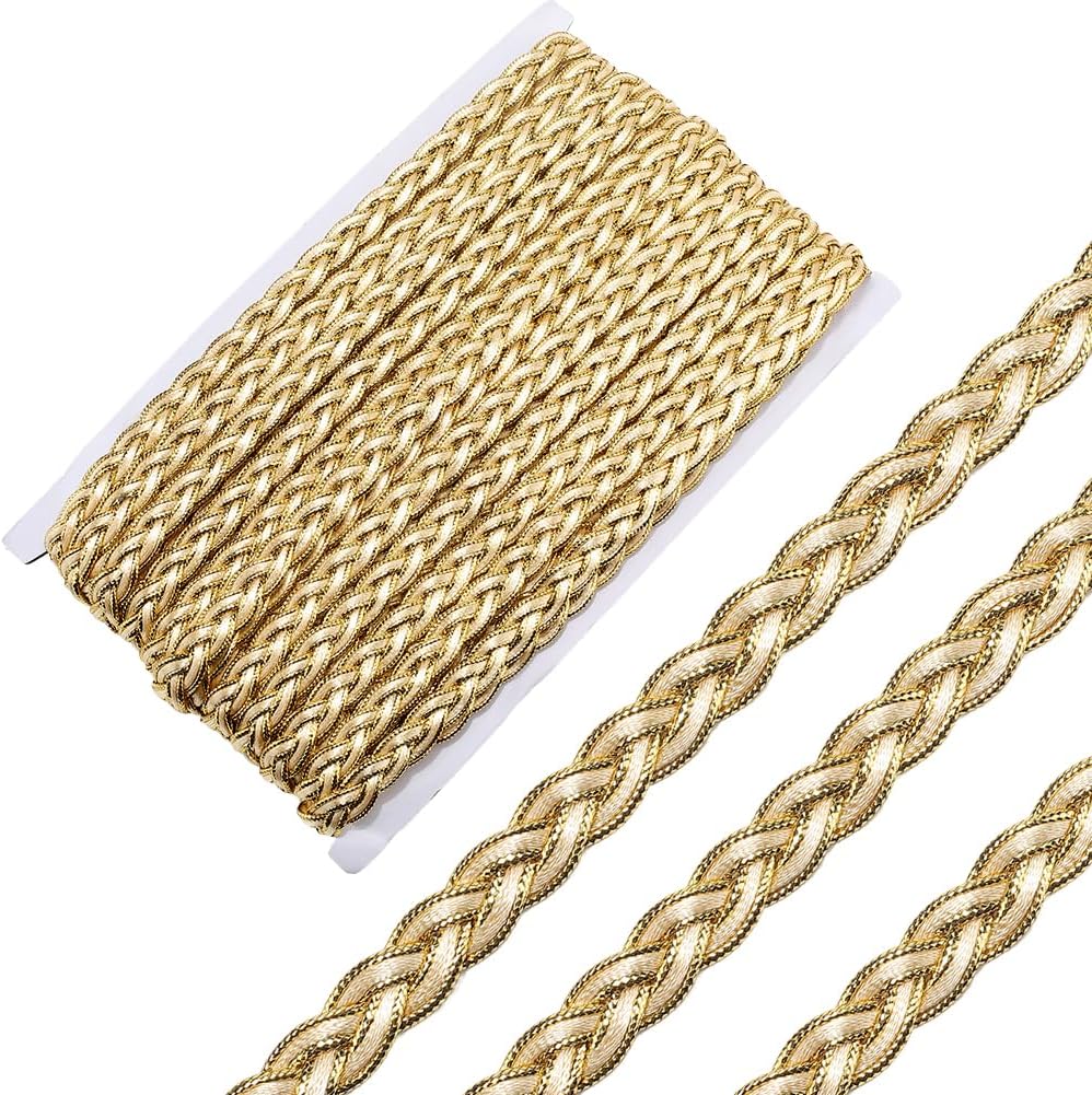 20 Yards White Gimp Braid Trim Gold Metallic Glitter Woven Braid Lace Trimming Polyester Upholstery Fabric Ribbon Bulk for Sewing Making Crafts Clothes Curtain Costume Wedding Desses DIY