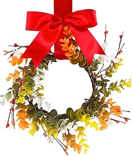 クリスマス リース、玄関用クリスマス リース | クリスマス ドア リース農家の人工花輪,クリスマス装飾リース ちょう結びドアリース付き 家庭用 屋外用