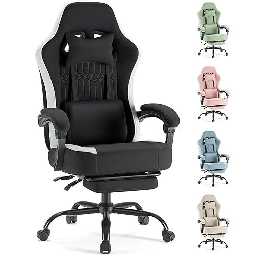 Sweetcrispy Computer Gaming Chair - High Back Ergonomic Desk Chair with Footrest and Lumbar Support, Height Adjustable Task Chair with Linkage Armrests and Headrest, 360° Swivel Wheels, Black