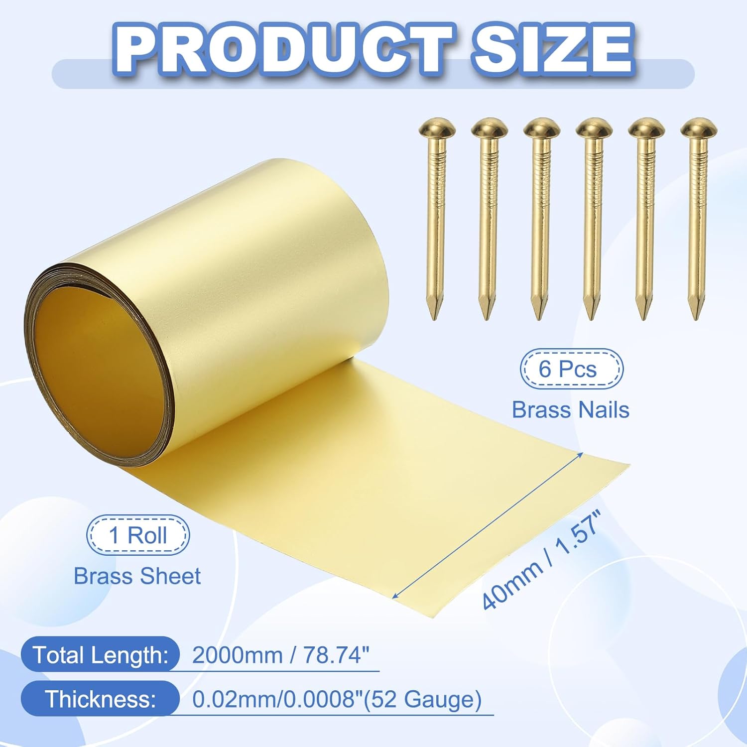 PATIKIL Metal Film Brass Foil Plate, 52 Gauge x 1.6" x 78" H62 Metal Foil Plate Copper Strip Brass Roll for DIY Crafts Electrical Repairs DIY Projects Grounding, Brassy(1.6" Width)