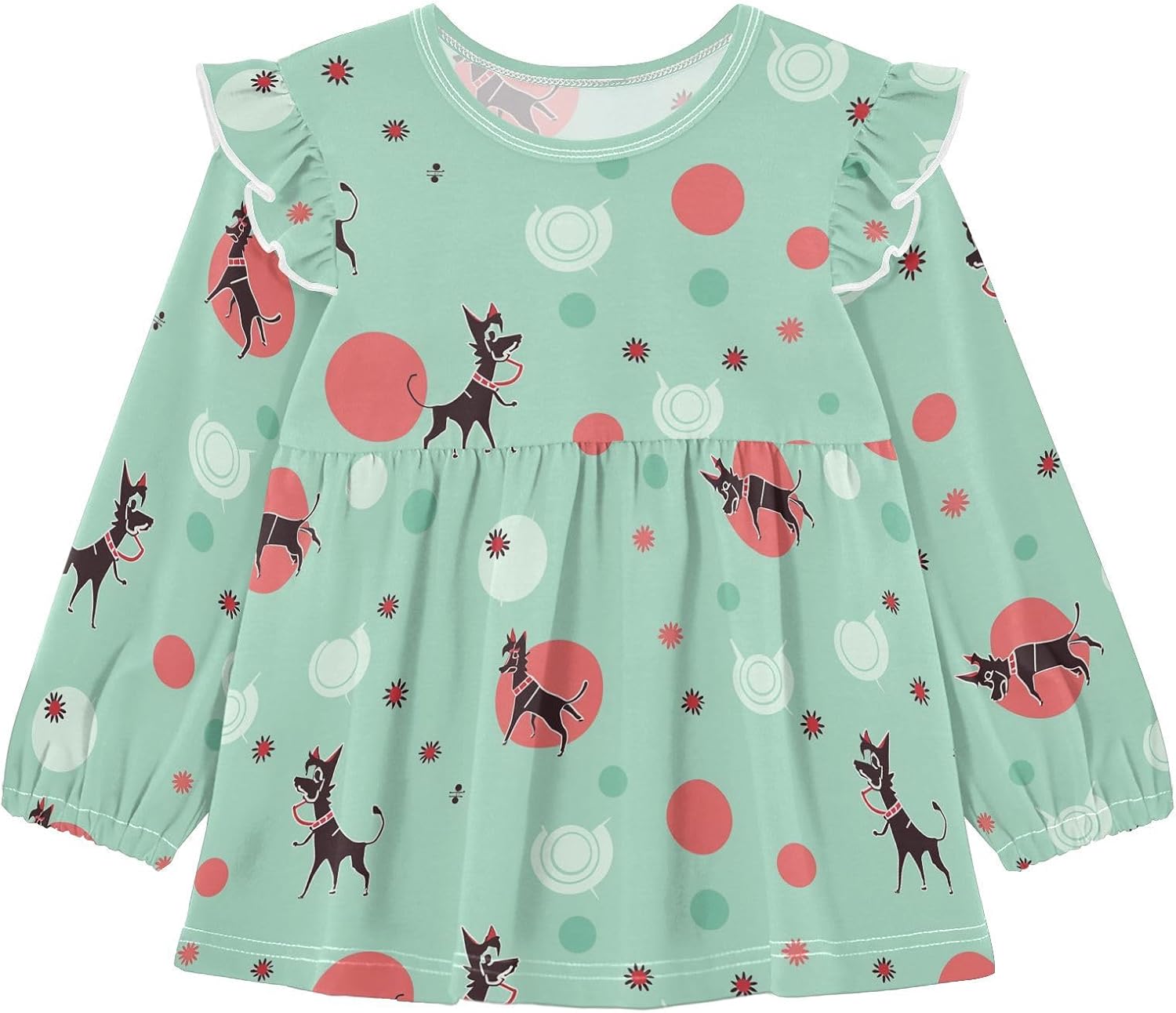 visesunny Toddler Clothes for Girls Cool Dog Leash Pattern Long Sleeve Fall Shirts Cotton Top with Ruffle Collar