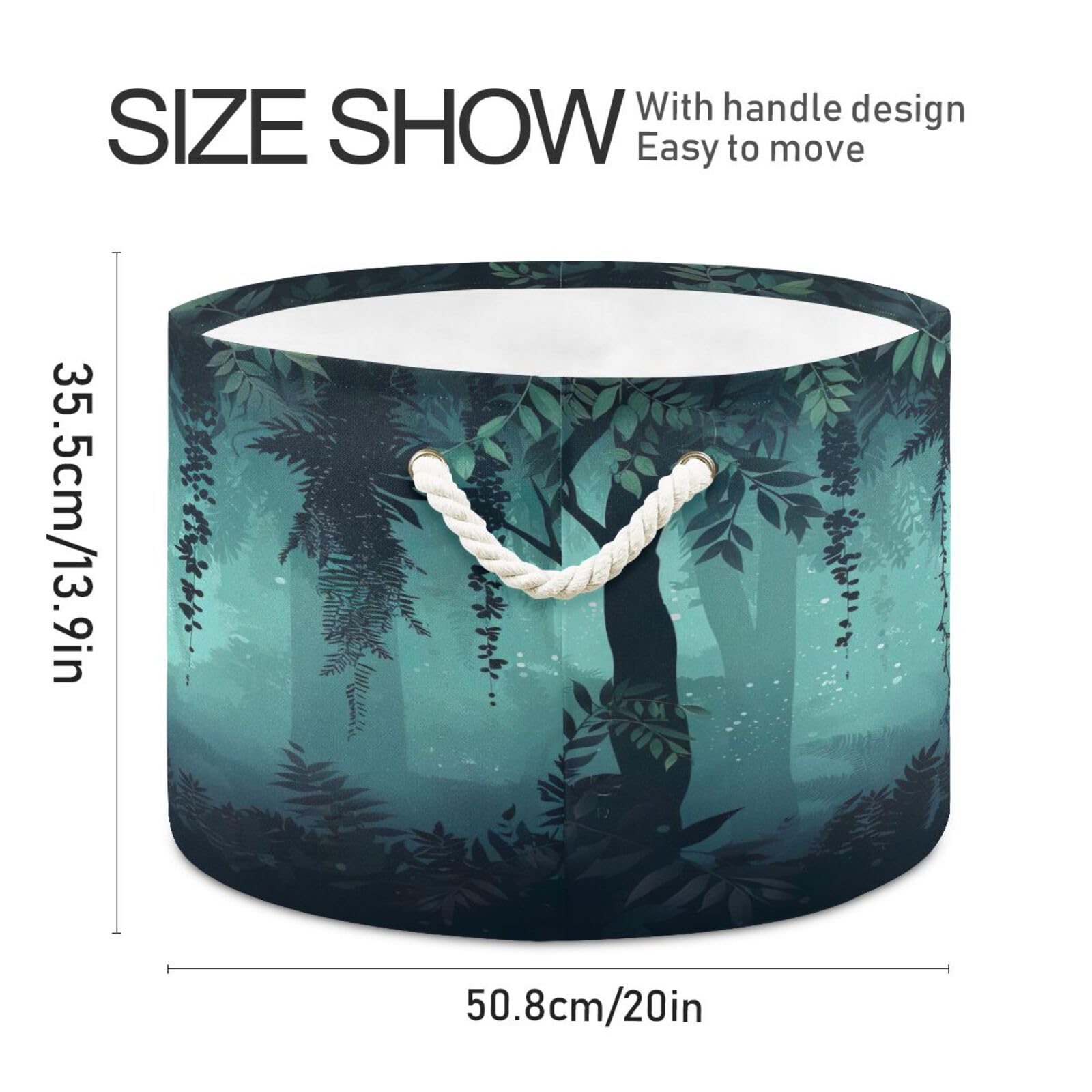 Jihqo Dense Jungle Forest Storage Basket Cotton Rope Baskets for Closet Fabric Laundry Baskets with Handle for Toy Home Office Room Organizer