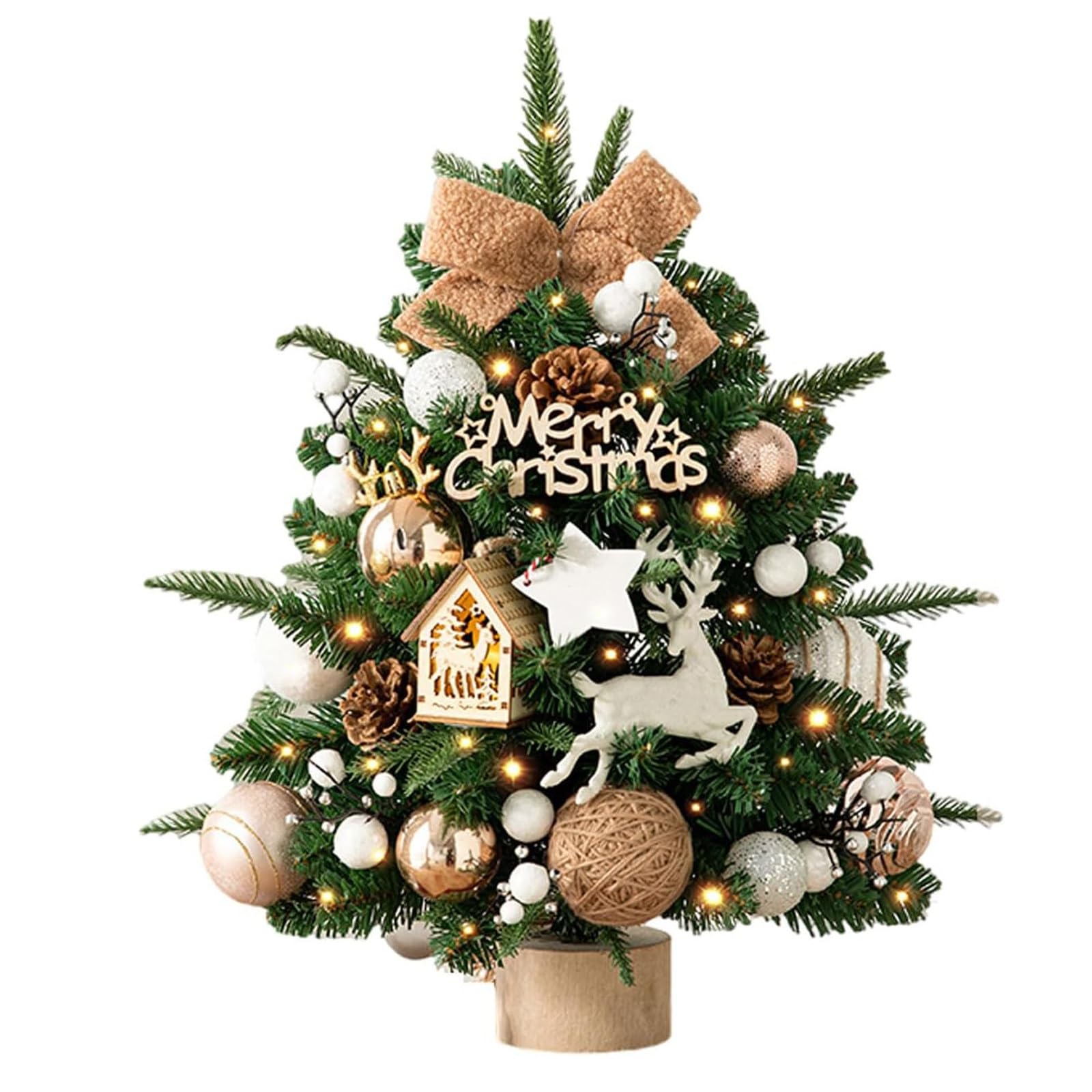 Alberi di Natale artificiali da tavolo da 45/60/90 cm, piccoli alberi di Natale con luci for decorazioni fai da te for le feste natalizie Piante artificiali(Beige,60CM)