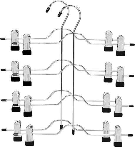 Perchas de metal sólido para faldas de 4 niveles para pantalones cortos, perchas para ahorrar espacio con clips ajustables, agarre antideslizante