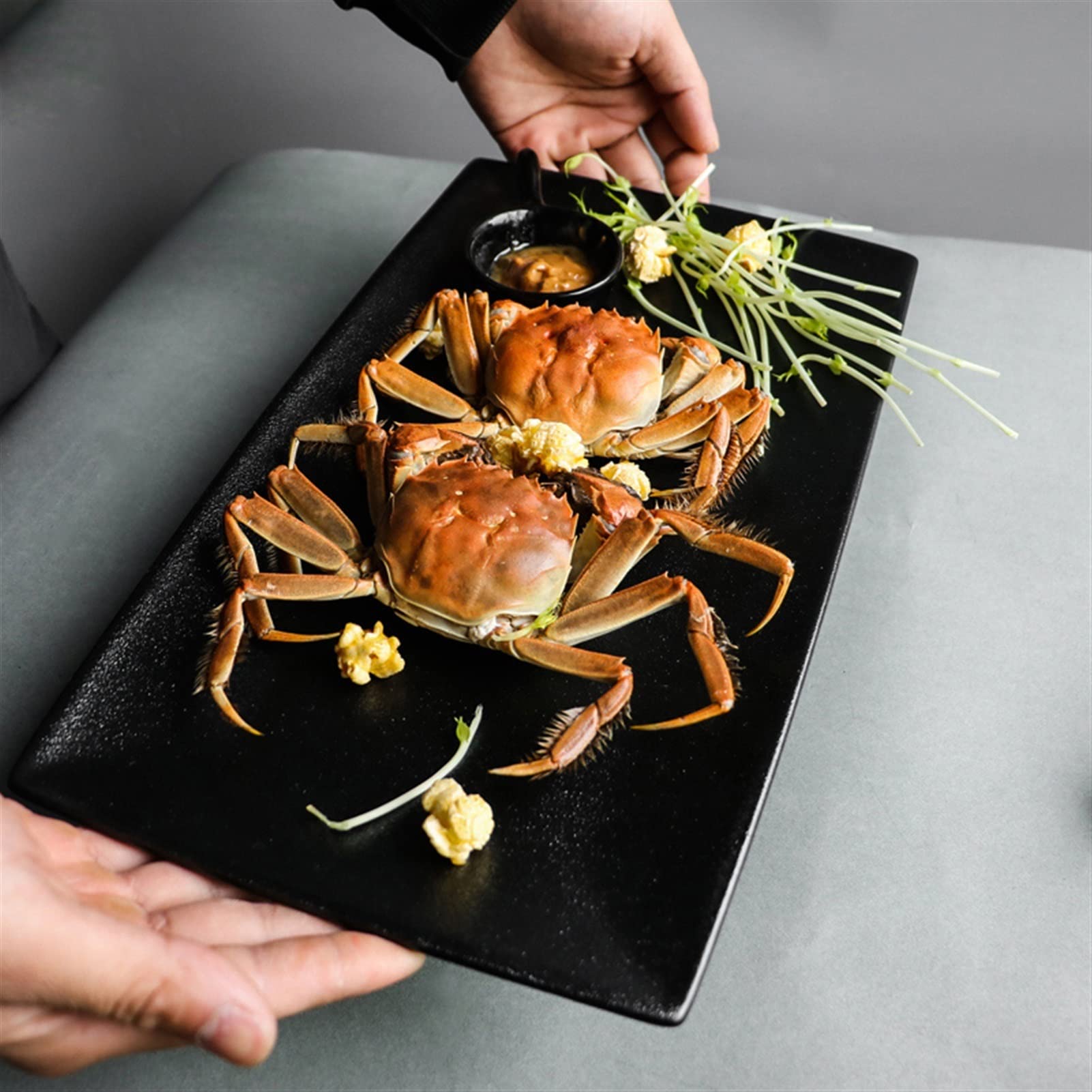 SUNESA Serviceteller Rechteckige Keramik-Dinnerplatte 13,7 "Große Schwarze Fischplatte Home Porzellan-Teller-Platten Mikrowelle/Geschirrspüler Safe Platten (Size : A)