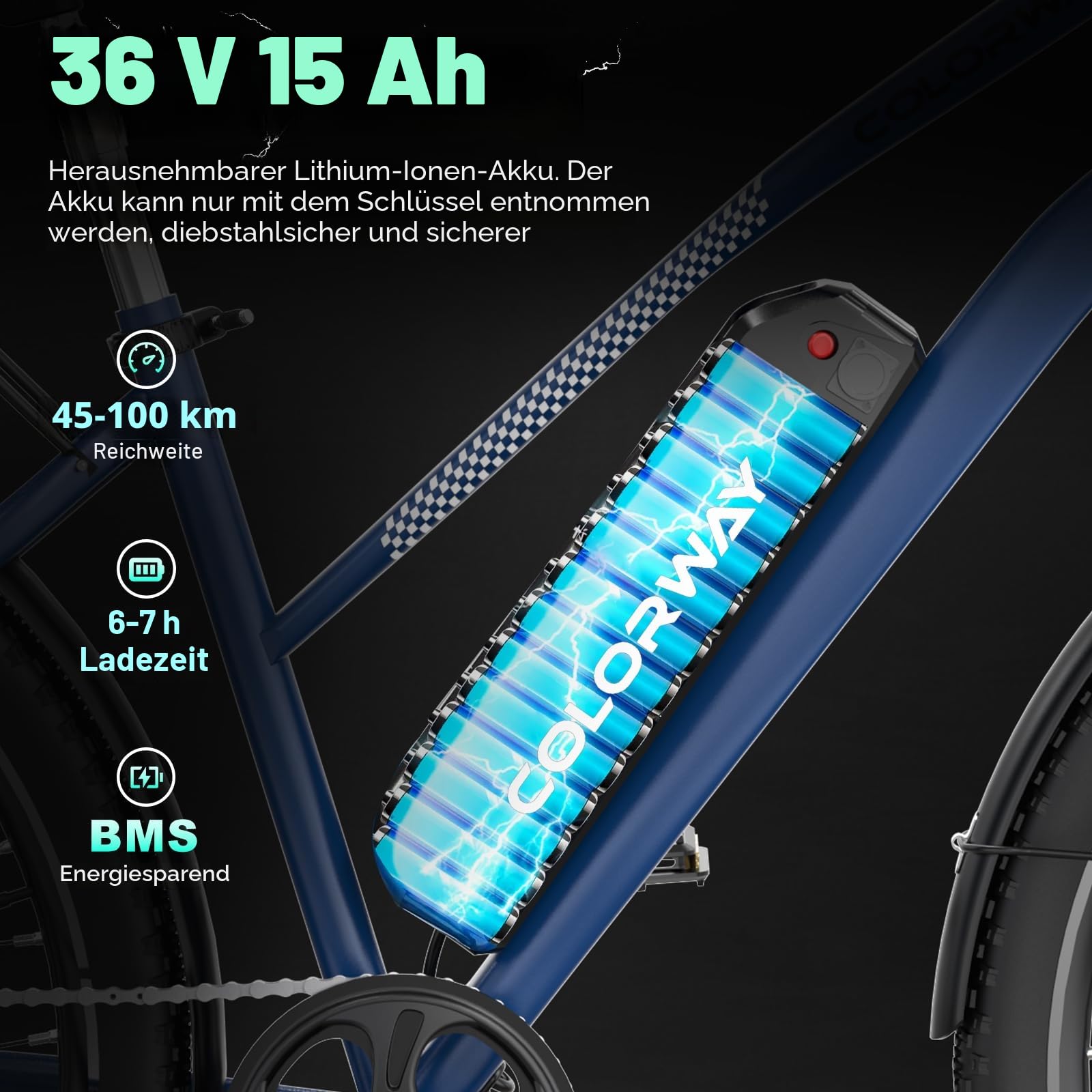COLORWAY BK27 Elektrofahrrad, 28 Zoll EBike, 2 Fahrmodi Citybike mit 36V 15Ah Akku, mit Tretunterstützung, Pendlerfahrrad mit 250W Motor, EBike für Unisex Erwachsene Reichweite bis zu 45-100Km.