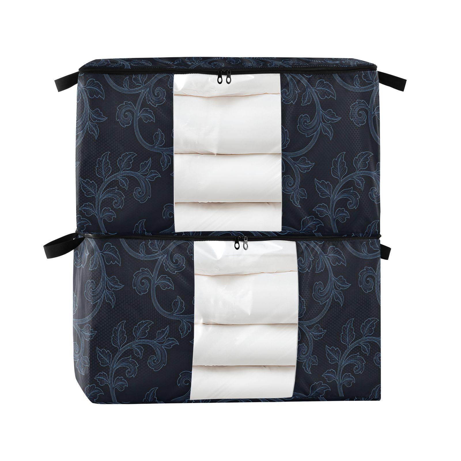 Cajones de almacenamiento para debajo de la cama organizadores de ropa con hojas azules pack 2