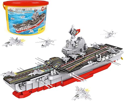 Juego de bloques de construcción de portaaviones, kit de construcción de acorazado militar con avión de combate, aprendizaje creativo y juego de