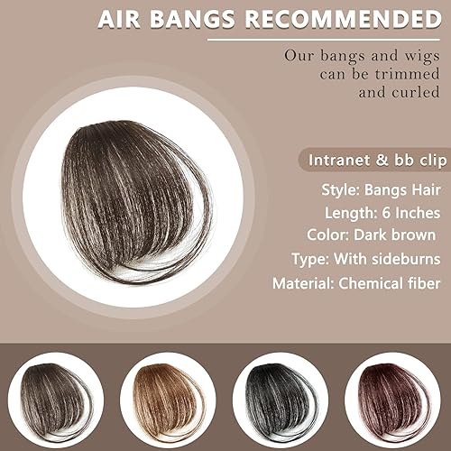 Miniatura 2 de 2 piezas de flequillo con clip de cabello humano real, flequillo falso con clip para el cabello para mujeres, flequillo tenue curvado con postizos