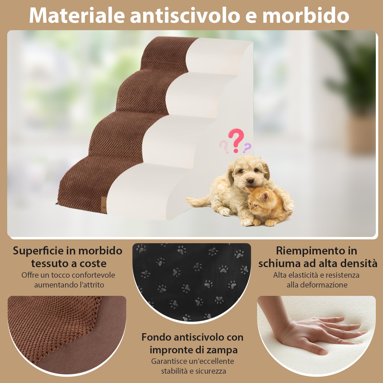 COSTWAY Rampa per Cani in Schiuma a 4 Livelli, Scale Antiscivolo con Superficie a Pendenza Dolce per Divani e Letti Alti, Rampa per Cani Piccoli e Vecchi, Animali con Problemi alle Articolazioni