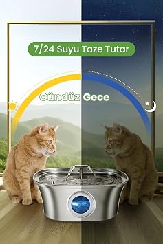 Electron 3.2 L Çiftli Paslanmaz Çelik Kedi Köpek İçin Otomatik Su Pınarı Su Çeşmesi Su Sebili Sessiz Pompalı