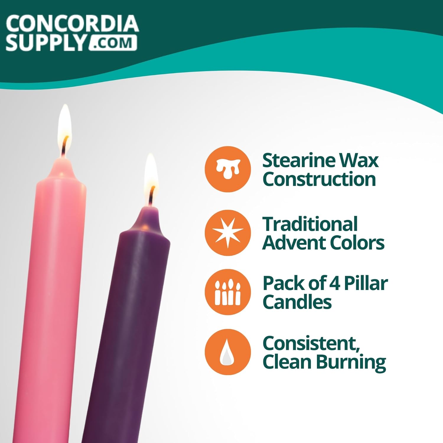 Concordia Supply Advent Pillar Candles 12" x 1.5", Stearin Wax Candlesticks for Religious Activity, Clean Burn Candles, Decorative Candle Sticks for Celebration & Occasion, 3 Purple, 1 Rose