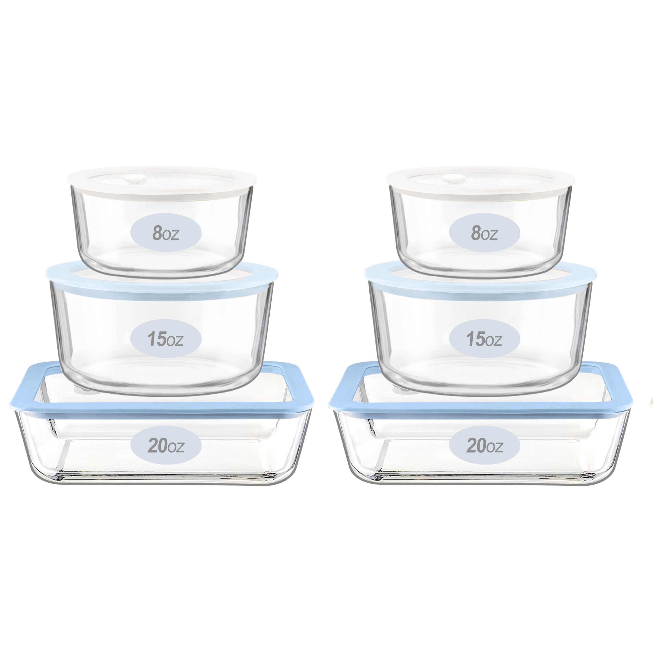 Urban Green Glass Food Container Set with Silicone Glass Lid, Square & Round Shape, 6 Pac…