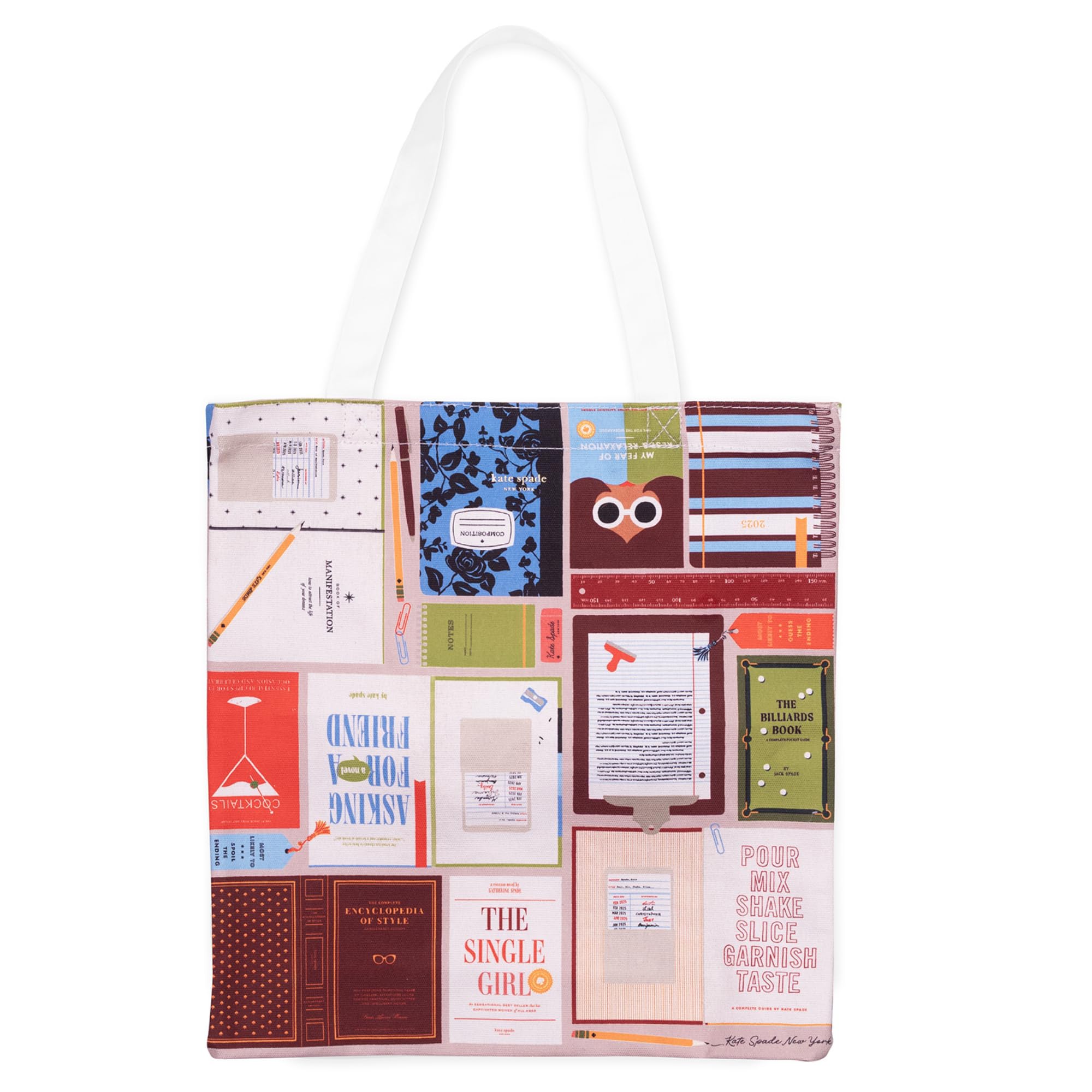 kate spade new york Cute Canvas Tote Bag for Women, Canvas Beach Bag, Book Tote with Pocket (Book Club)