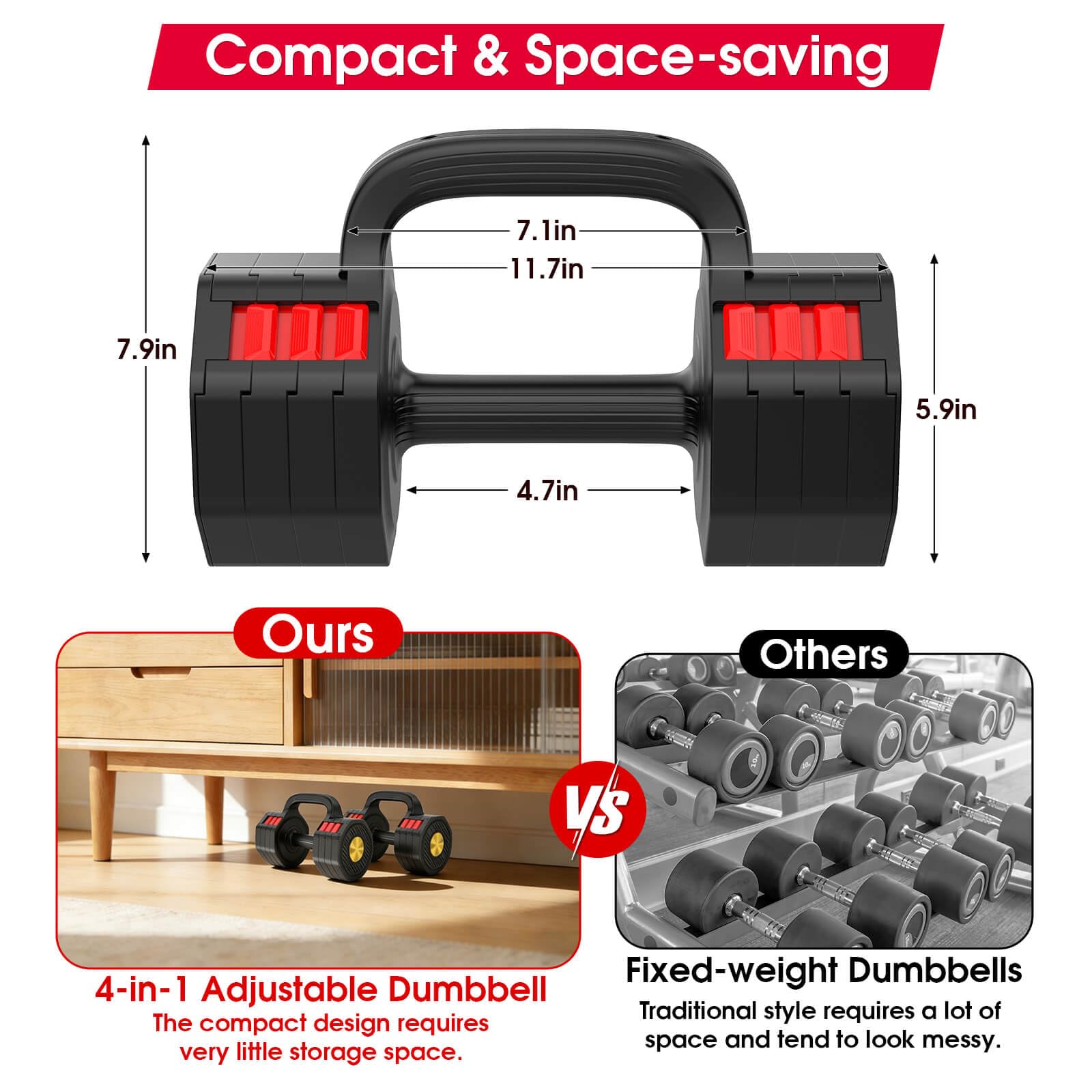 Adjustable Dumbbell Set, 4-in-1 Weights 5-20.5lb Each for Home Gym | 2-in-1 Dumbbell & Kettlebell, Quick Switch 1-Second Lock, Ergonomic Handle with Foam Pads, Space-Saving for Small Spaces