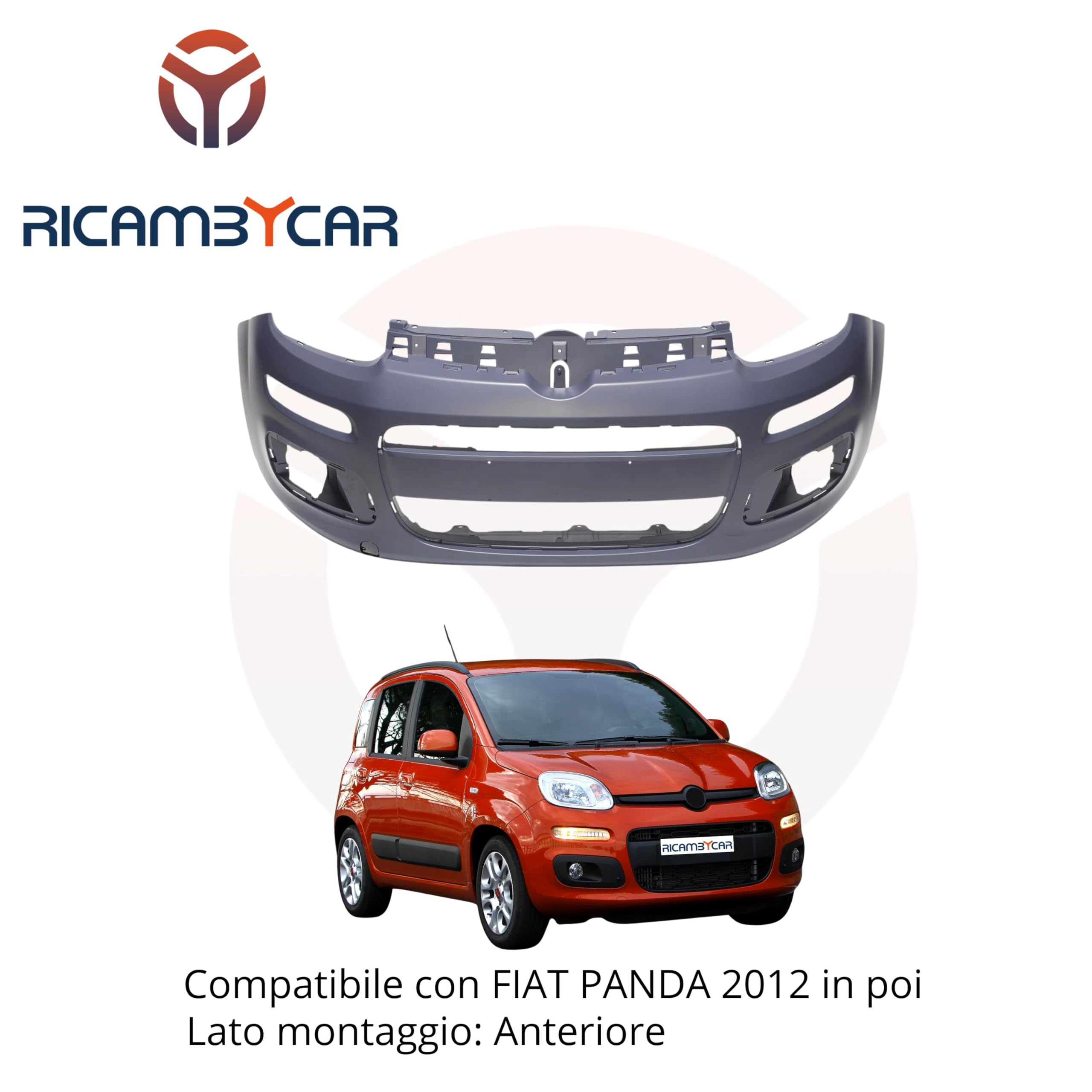 Paraurti con Primer da Verniciare, Compatibile con Fiat Panda (319) dal 2012 in poi (Anteriore)