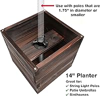 Vista 4 de Maceta decorativa grande de madera con soporte universal para postes de luz, paraguas, comederos de pájaros, caja de madera maciza para jardín