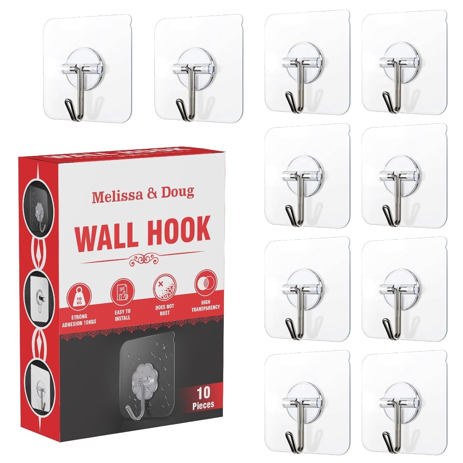Melissa & Doug Roll Over Image to Zoom in Adhesive Hooks Kitchen Wall Hooks- 10 Packs Heavy Duty 5 kg Nail Free Sticky Hangers with Stainless Hooks Reusable Utility Towel ice Cream Counter (B0CGFZHHSF) Amazon Price History, Amazon Price Tracker