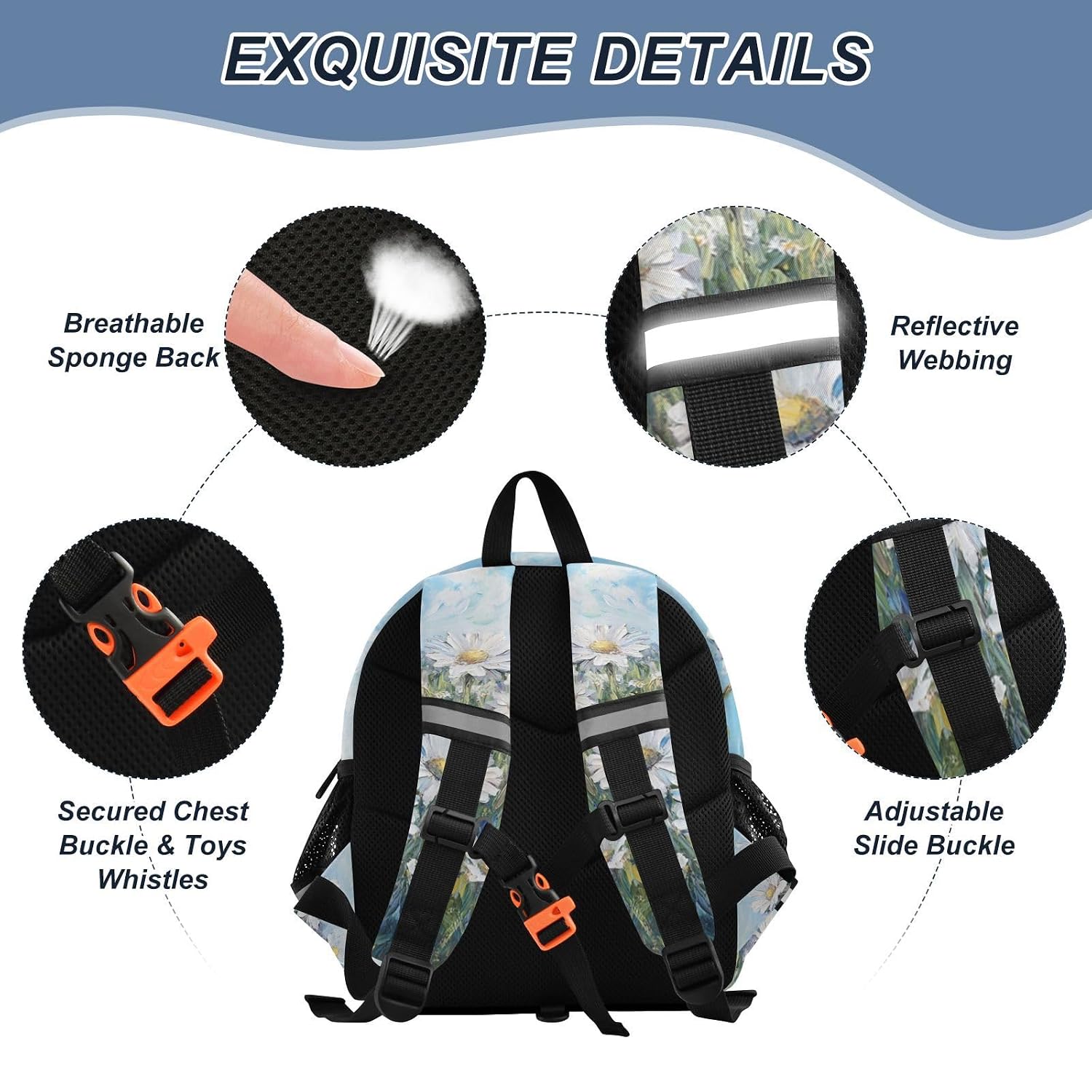 Flower Field Toddler Harness Backpack for Boys Girls 3-6 Years Kids Backpack with Anti Lost Safety Leash Child Leash Backpack for Travel Preschool Walking