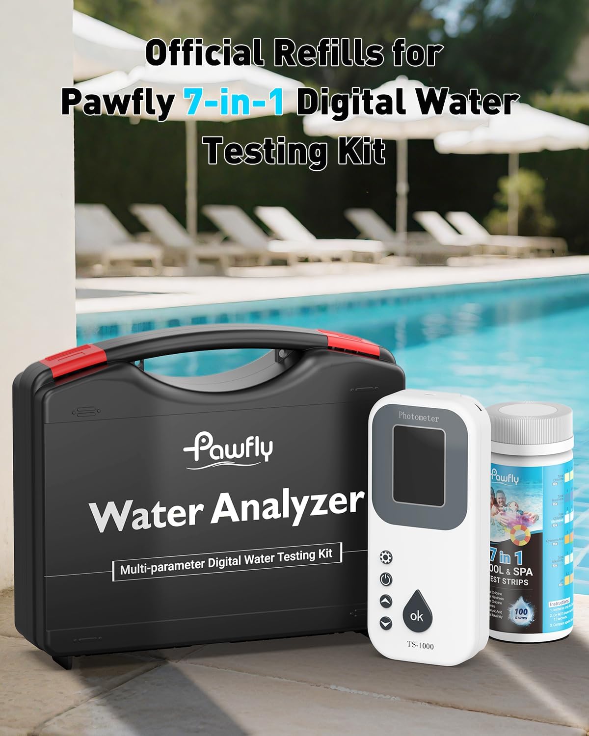 Pawfly 7-in-1 Digital Water Testing Kit with test strips