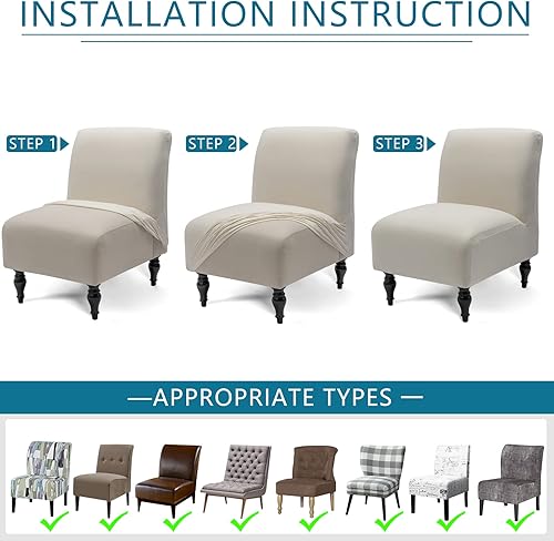 Miniatura 6 de Liykimt Funda para silla tipo pantufla sin brazos, tela jacquard elástica de elastano extraíble para sillas sin brazos, fundas protectoras para