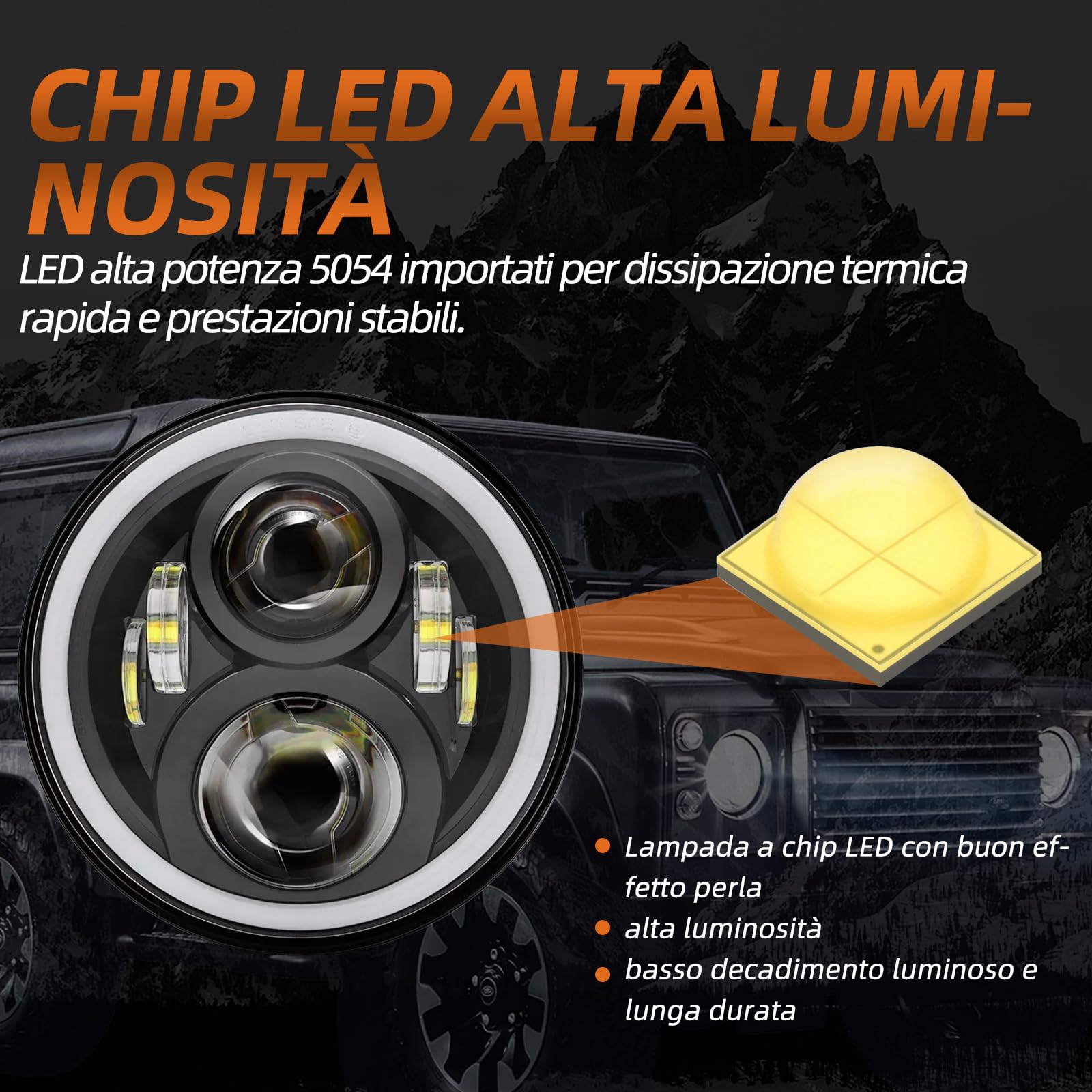 Faro LED 7 pollici con luce di marcia diurna Halo e indicatori di direzione per abbaglianti e anabbaglianti per Defender 90 110