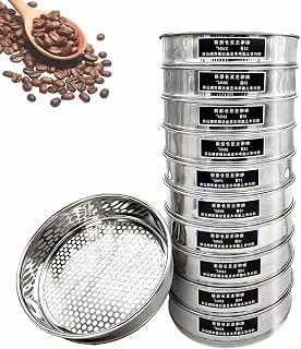 Coffee Roasting Grading Sieve Set, 304 Stainless Steel 12-21 Mesh Coffee Bean Separator with Stackable Sorting Screens and Bottom Tray for Precision Bean Grading