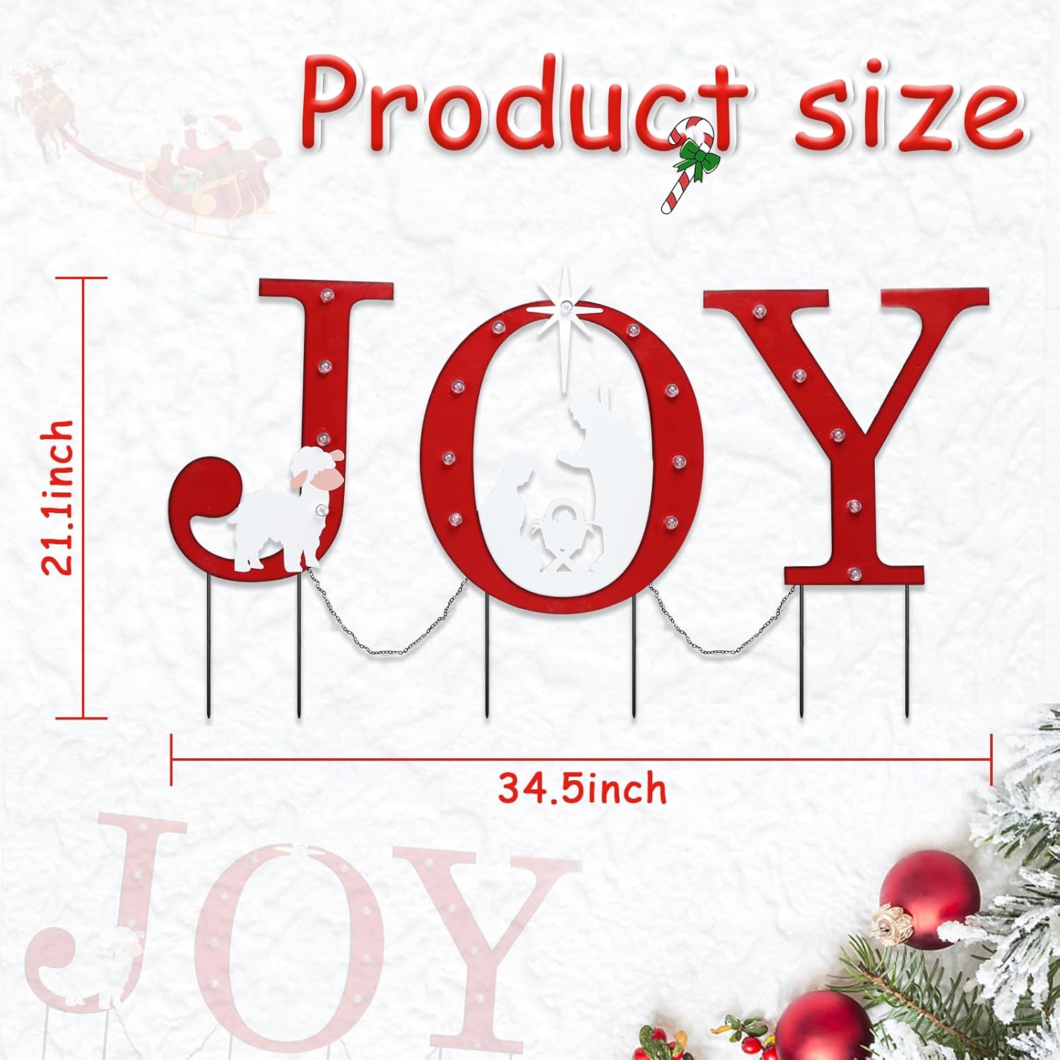 WONDER GARDEN Outdoor Christmas Decorations, 3 PCS Metal Christmas Yard Signs, Joy with Nativity Sets Outdoor and Led Light Xmas Yard Stake for Lawn Religious Scenes Yard Decor