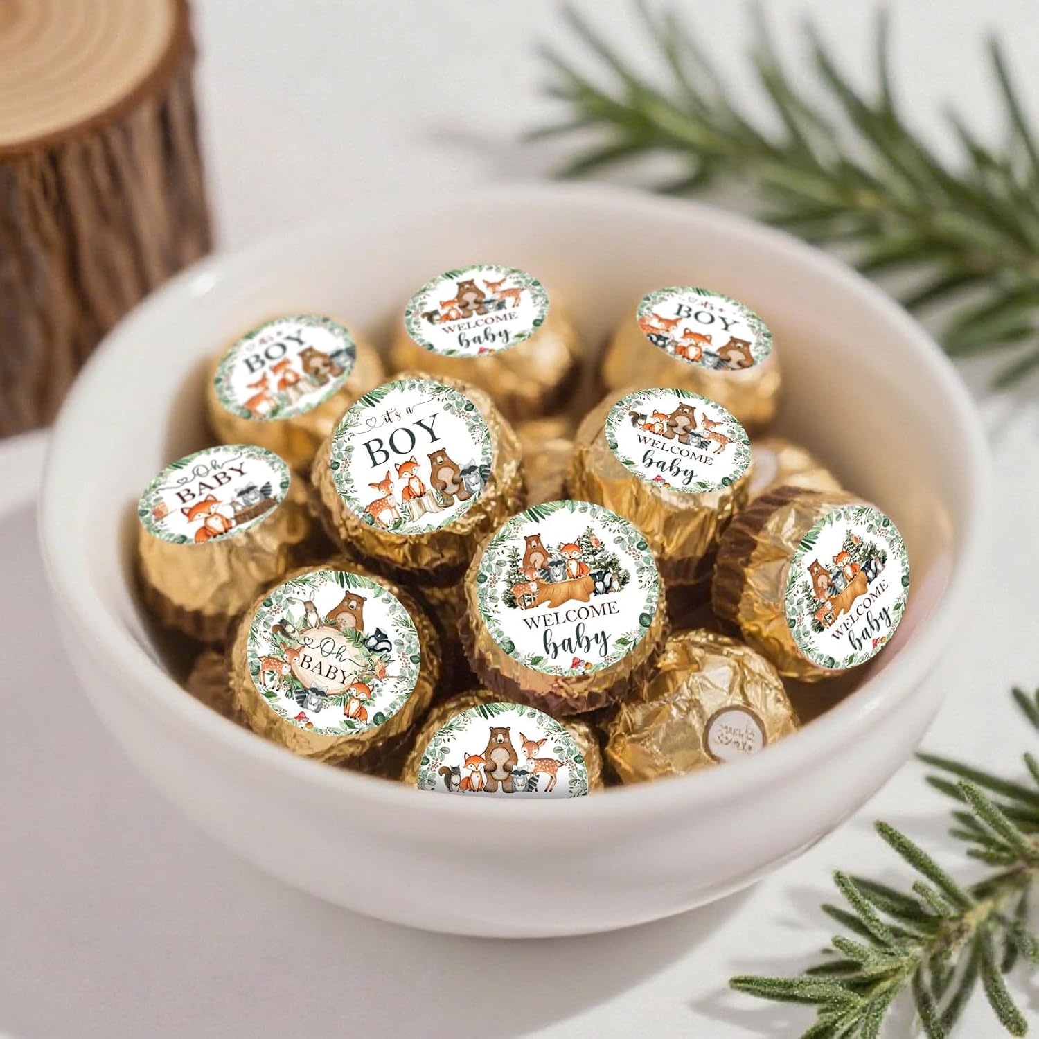 Woodland Baby Shower Favors Stickers, 450PCS Greenery Forest Animals Chocolate Kisses Candy Stickers, Baby Shower Candy Labels - Image 6