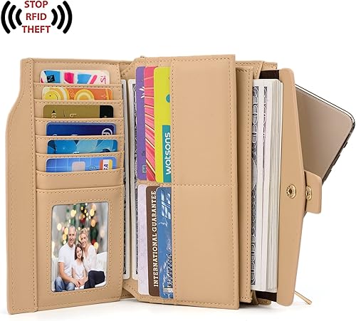 Miniatura 2 de UTO Cartera de cuero vegano para mujer, cartera larga con broche de presión, tarjetero de crédito, elegante embrague