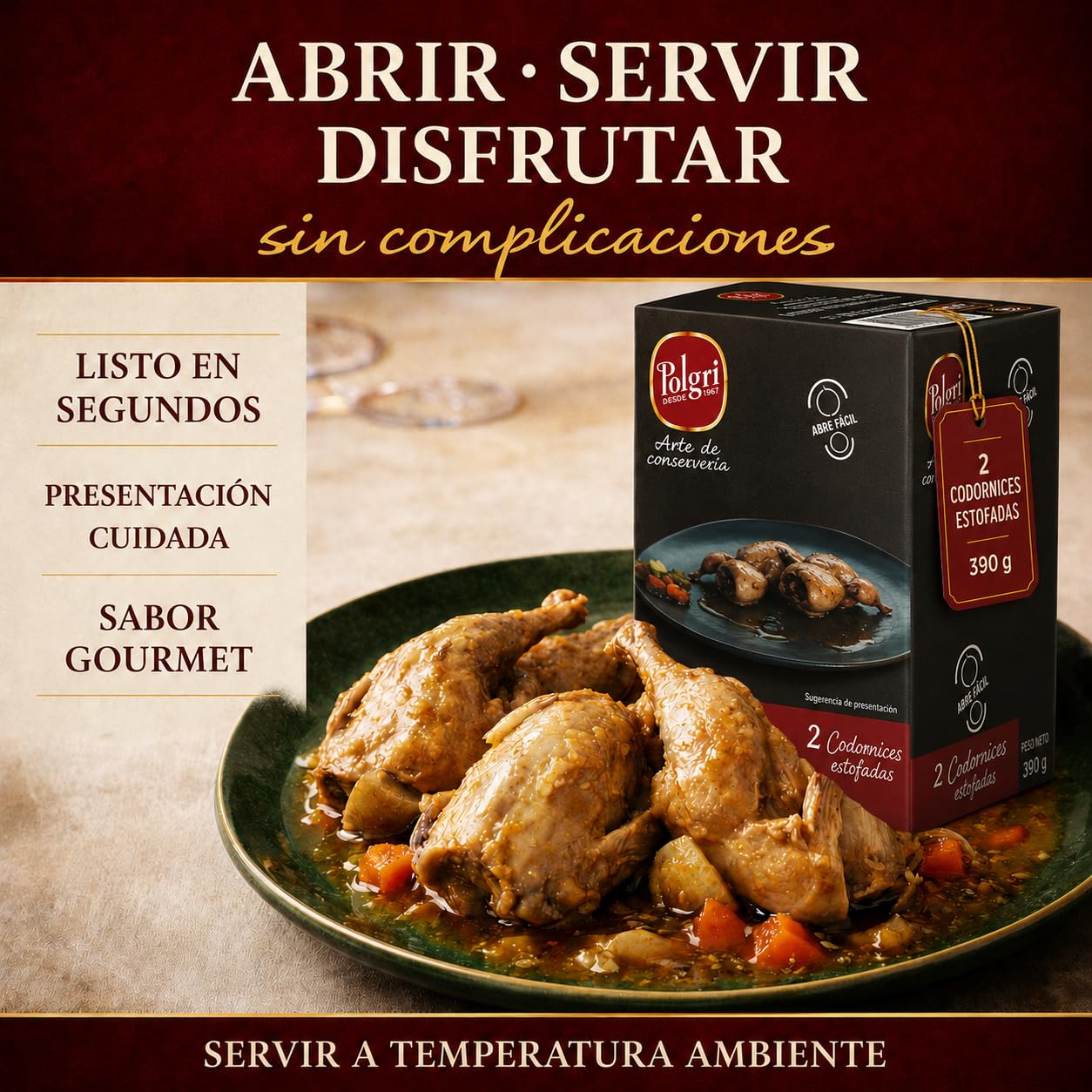 POLGRI Codornices Estofadas Toledana 390 g Lata Estuchada Conserva de Caza Comida Gourmet